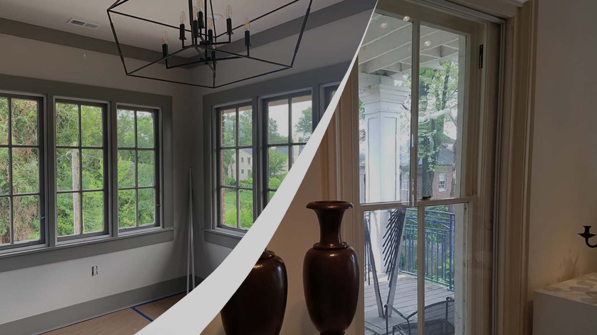 Side-by-side of windows featuring custom inserts from Climate Seal