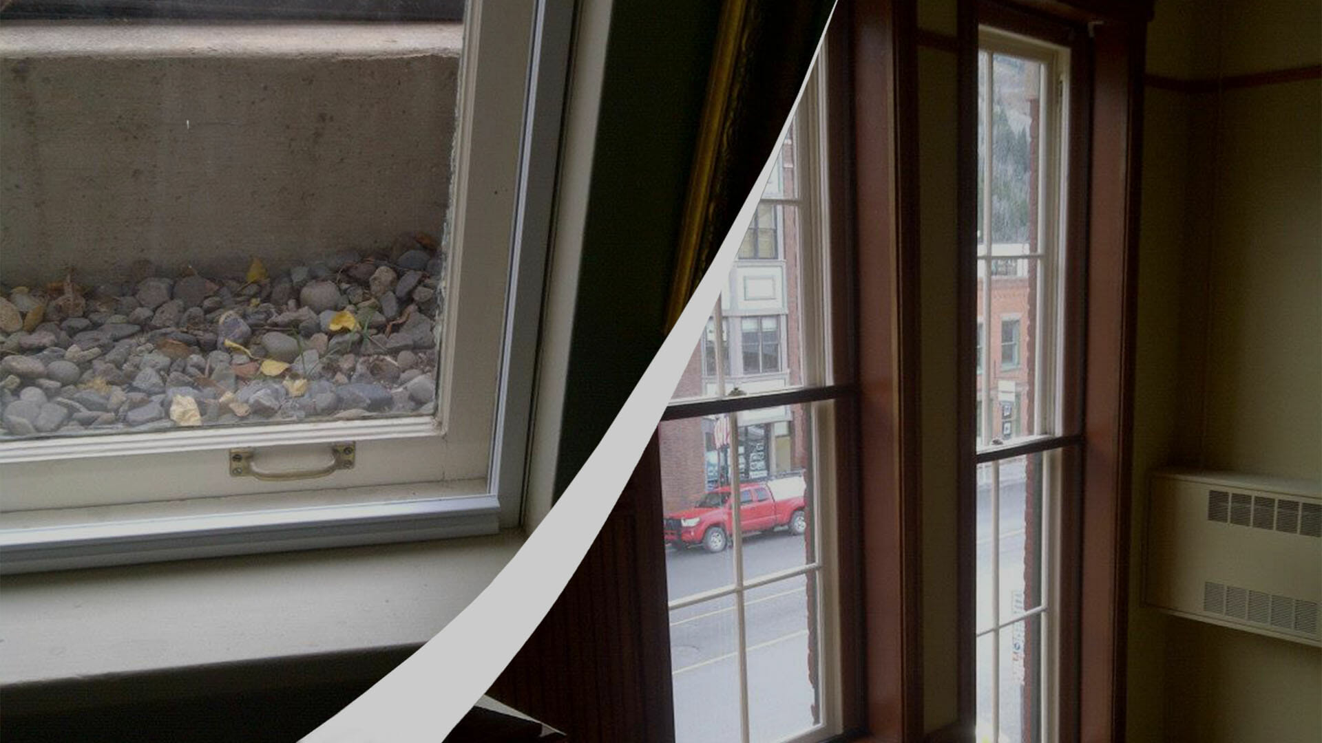 Side-by-side of windows featuring Acoustic Series window inserts from Climate Seal.